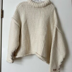 Lofty Wool Whip Stitch Pullover Cozy Cream Sweater